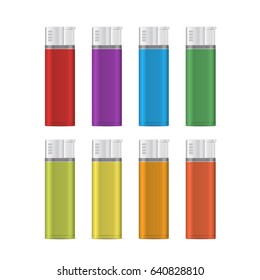 Gas lighter empty mock up set. Vector illustration