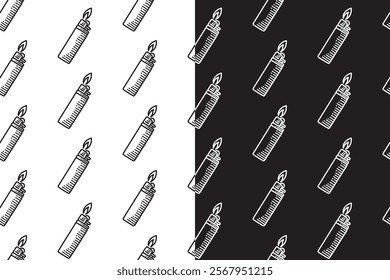 gas lighter with fire doodle seamless pattern on black white background set. hatching gas lighter background. engraving lighter illustration wallpaper. pattern background with lighter for adventure