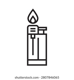 Gas lighter fire vector icon. Outline illustration of a plastic pocket lighter for camping and survival.