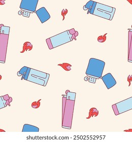 Gas Lighter Fire Vector Seamless Pattern illustration Design