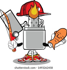 gas lighter fireman mascot cartoon
