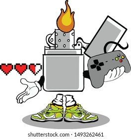 gas lighter fireman mascot cartoon