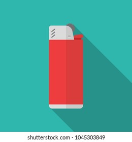 Gas lighter flat icon with long shadow isolated on blue background. Simple Lighter in flat style, vector illustration.