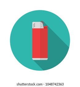 Gas lighter flat icon with long shadow isolated on blue background. Simple Lighter in flat style, vector illustration.