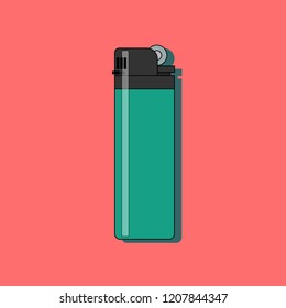 Gas lighter flat icon with long shadow isolated on red background. Simple Lighter in flat style, vector illustration.