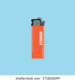 Gas lighter flat icon vector illustration with shadow. Isolated on blue background. Simple lighter in flat style.