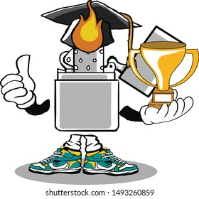 gas lighter holding clock mascot cartoon