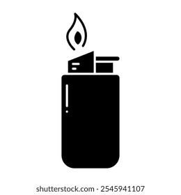 Gas lighter icon in glyph style. Cigarette lighter icon in glyph style