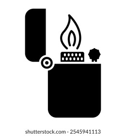 Gas lighter icon in glyph style. Cigarette lighter icon in glyph style