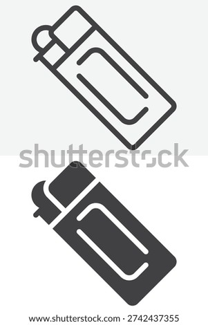 Gas lighter icon set in line and solid style. Outline and solid gas lighter icon with editable stroke vector sign and symbol for flame and ignition.