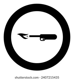 Lámpara de soplo de cocina con llama icono de equipo industrial en círculo color negro ilustración vectorial estilo de contorno sólido