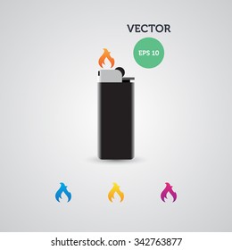 gas lighter template with set of colored flames