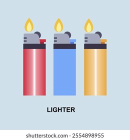 Gas Lighter Vector with Ignition Burning. Contemporary Lighter Graphics with Light Blue Background for Icons, Symbols, Designs and Ideas