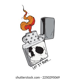  Gas lighter vector with a skull on the outside of the lighter and over a white background