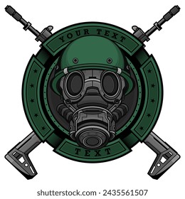gas mask with assault weapon, vector EPS 10