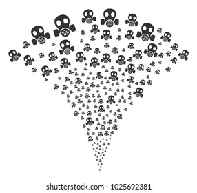 Gas Mask festive fountain. Vector illustration style is flat iconic symbols. Object fountain made from random symbols as gas mask fireworks.