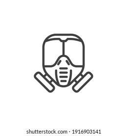 Gas mask with filters line icon. linear style sign for mobile concept and web design. Protective gas mask, respirator outline vector icon. Symbol, logo illustration. Vector graphics