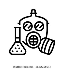 máscara de gás frascos ícone de linha de poluição química vetor. máscara de gás frascos sinal de poluição química.