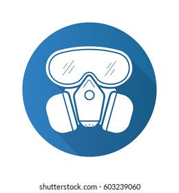Gas mask flat design long shadow icon. Chemical lab protective mask. Vector silhouette symbol