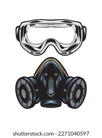 gas mask and google, safety equipment vector illustration