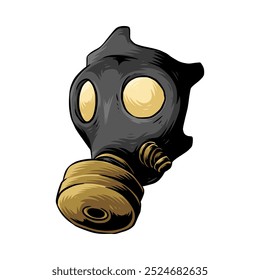 gas mask hand drawn. Transparent background. Etching engraving style illustration.