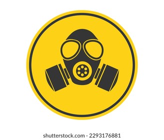 Gas Mask Hazard Warning Yellow Sign. Vector illustration.
