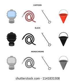 Gas mask, hose, bucket, bagore. Fire department set collection icons in cartoon,black,monochrome style vector symbol stock illustration web.