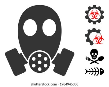Gasmaske-Symbol im flachen Stil. Einzeln Vektorgrafik-Symbol auf weißem Hintergrund, einfacher Stil. Einige ähnliche Symbole wurden ebenfalls hinzugefügt.