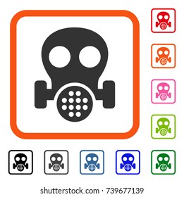 Gas Mask icon. Flat gray pictogram symbol inside an orange rounded square. Black, gray, green, blue, red, orange color variants of Gas Mask vector. Designed for web and application interfaces.