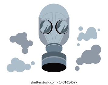 Gas mask Isolated. Army equipment Mask with side filter in grey color isolated vector illustration