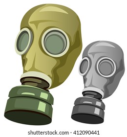 Gas mask isolated on a white background. A symbol of a man-made disaster and personal protection from toxic substances. Cartoon vector close-up illustration.
