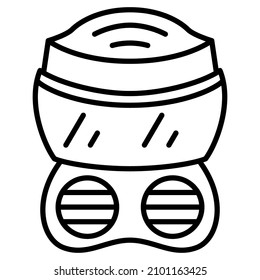 Gas mask with a large protective glass. Protective clothing with two round filters. Vector icon, outline, isolated. Editable stroke