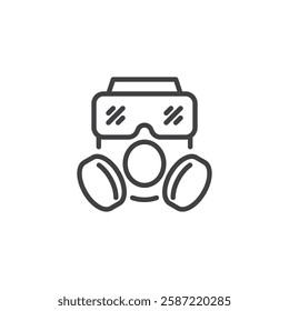 Gas Mask line icon. linear style sign for mobile concept and web design. A full face mask with air filters outline vector icon. Toxic gas protection symbol, logo illustration. Vector graphics