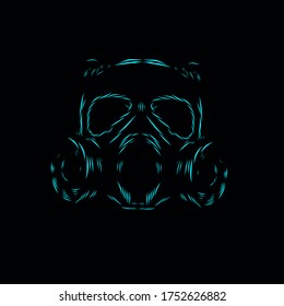 the gas mask line pop art potrait logo colorful design with dark background. Isolated black background for t-shirt, poster, clothing, merch, apparel, badge design