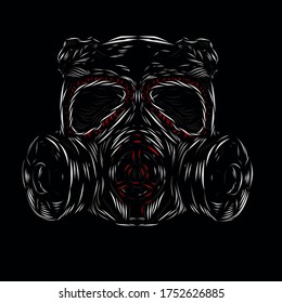 the gas mask line pop art potrait logo colorful design with dark background. Isolated black background for t-shirt, poster, clothing, merch, apparel, badge design