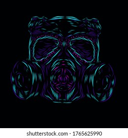 the gas mask line pop art potrait logo colorful design with dark background. Isolated black background for t-shirt, poster, clothing, merch, apparel, badge design