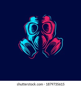 Gas mask line pop art potrait logo colorful design with dark background. Abstract vector illustration.