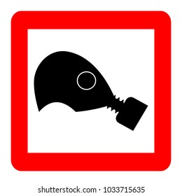 Gas mask on white background, red square sign, vector