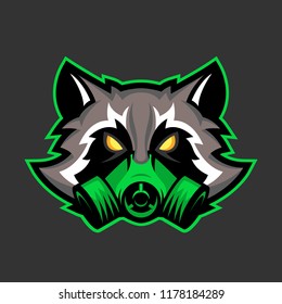 Gas mask raccoon mascot, Sport or esports racoon logo emblem