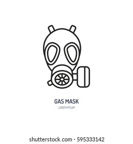 Gas mask, respirator flat line icon. Vector logo for personal protective equipment store. Health protection thin linear sign.