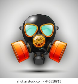 Gas mask respirator skull breather. Protective radiation suit. Breathing apparatus with two filters. Color Vector illustration