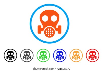 Gas Mask rounded icon. Style is a flat gas mask orange symbol inside light blue circle with black, gray, green, blue, red, orange variants. Vector designed for web and software interfaces.
