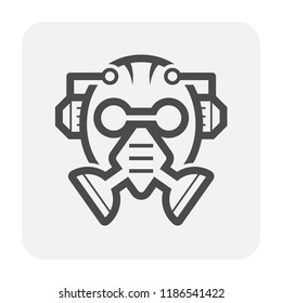 Gas mask or safety equipment icon design, black and outline.
