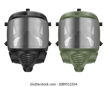 Máscara de gas puesta en un fondo blanco. Ilustración vectorial.