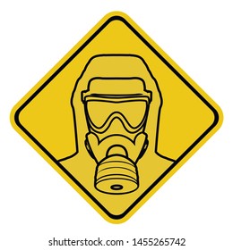 Gas mask sign,icon.The man in the gas mask,danger,radiation,Chernobyl.Yellow warning sign.Vector image.