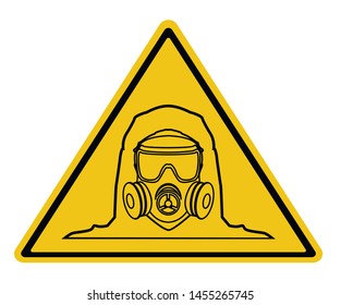 Gas mask sign,icon.The man in the gas mask,danger,radiation,Chernobyl.Yellow warning sign.Vector image.