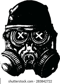 Gas mask skull with helmet.pencil drawing illustration