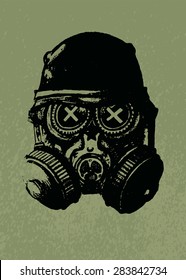 Gas mask skull and helmet pencil drawing illustration