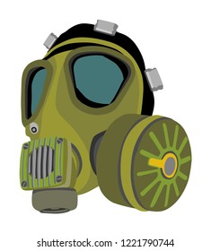 Gas mask vector illustration isolated on white background. Bio hazard equipment against air contamination. Police and military tool for special force. Protective life saving wear.