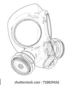 Gas mask. Vector rendering of 3d. Wire-frame style. The layers of visible and invisible lines are separated